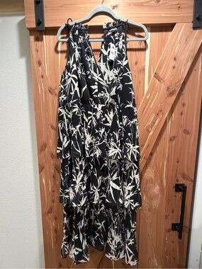 Express Black and White Tiered Halter Maxi Dress